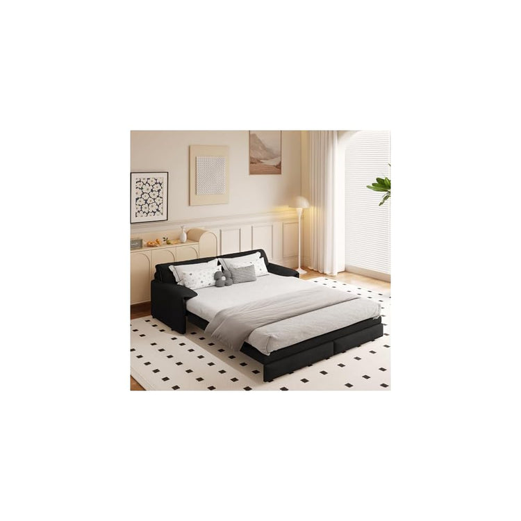 GNIXUU 66" Queen Size Pull Out Sofa Bed, Velvet Convertible Sleeper Sofa Couch with Side Storage, Comfy Loveseat Bed Pull Out Couch for Living Room, Apartment, Small Space(Black)