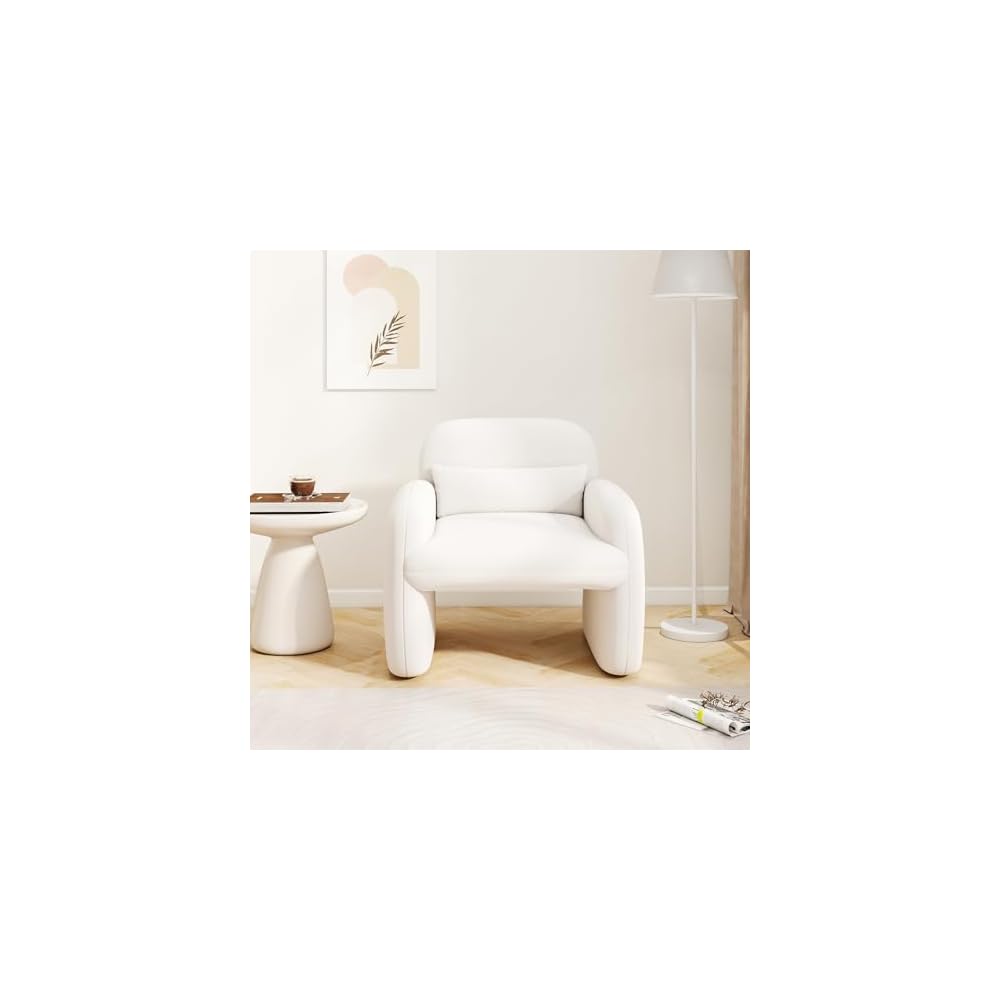 GIANTEX Modern Accent Chair for Living Room, Sherpa Fabric Upholstered Armchair w/Waist Pillow, Comfy Reading Chair w/Armrests, Small Single Sofa for Bedroom, Reception, Apartment, Office, White