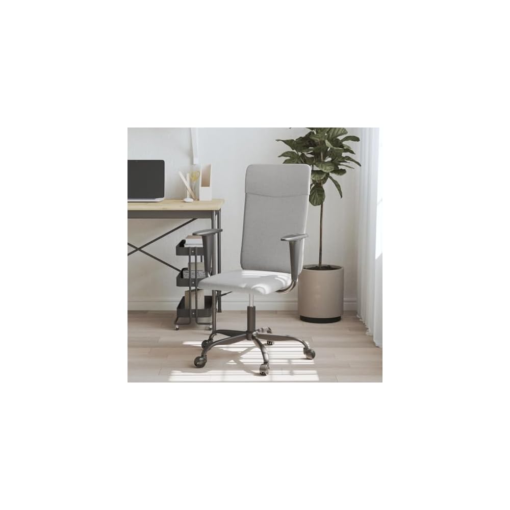 Tidyard Office Chair, Height Adjustable Swivel Chair with Light Grey Fabric Seat, Plywood and Metal Base, for Home Office and Workspace