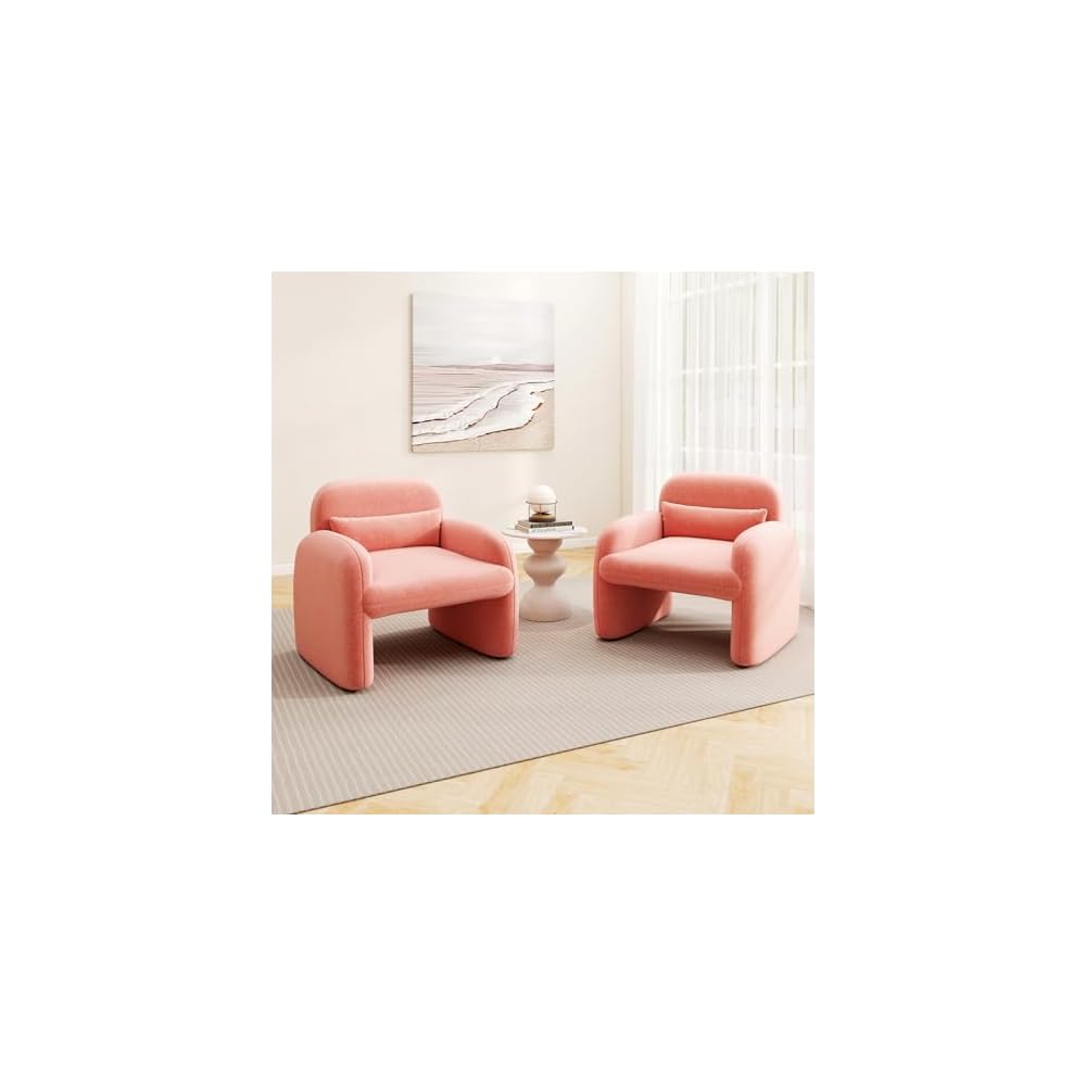 GIANTEX Modern Accent Chair for Living Room, Sherpa Fabric Upholstered Armchair w/Waist Pillow, Comfy Reading Chair w/Armrests, Small Single Sofa for Bedroom, Reception, Apartment, Office, White