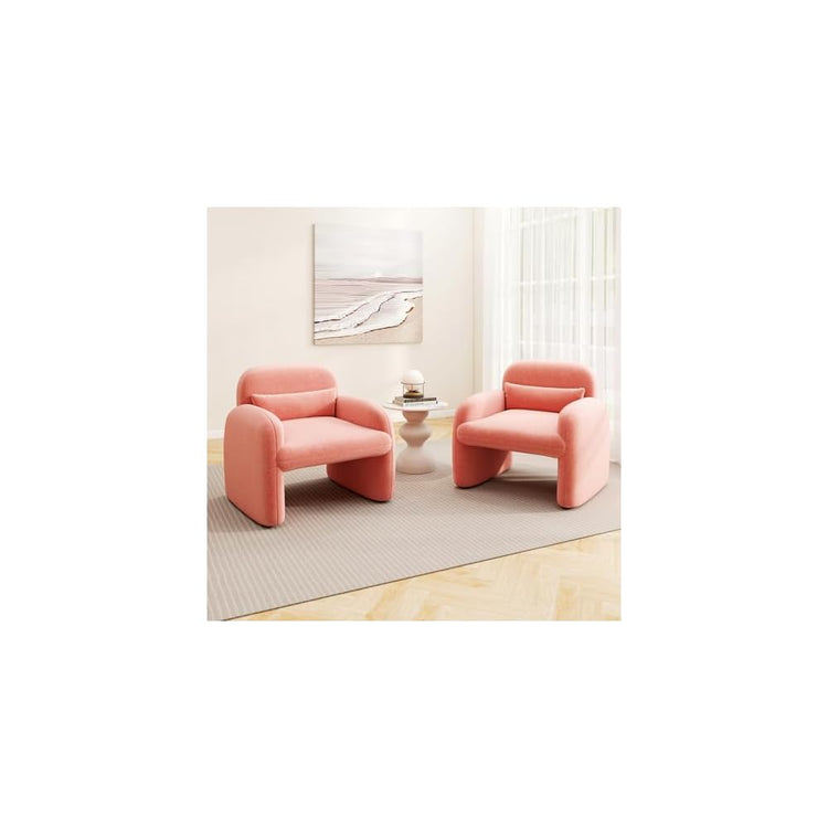 GIANTEX Modern Accent Chair for Living Room, Sherpa Fabric Upholstered Armchair w/Waist Pillow, Comfy Reading Chair w/Armrests, Small Single Sofa for Bedroom, Reception, Apartment, Office, White
