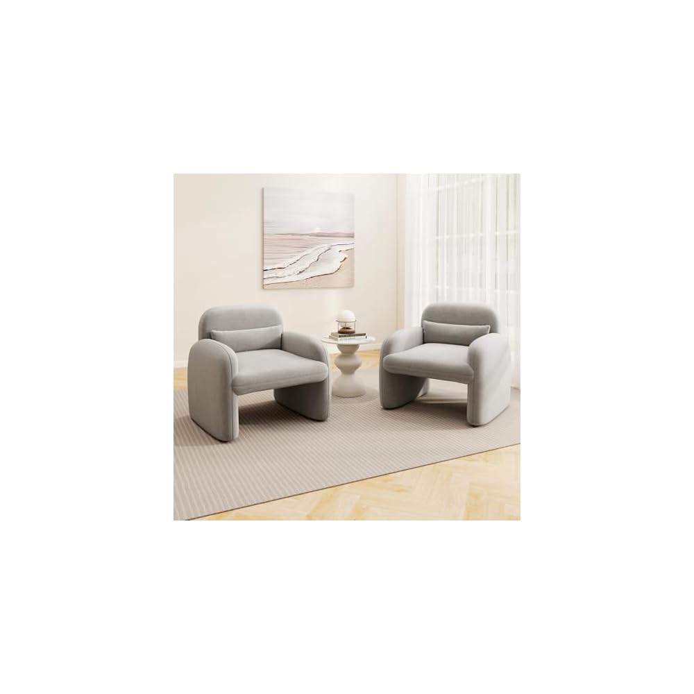 GIANTEX Modern Accent Chair for Living Room, Sherpa Fabric Upholstered Armchair w/Waist Pillow, Comfy Reading Chair w/Armrests, Small Single Sofa for Bedroom, Reception, Apartment, Office, White