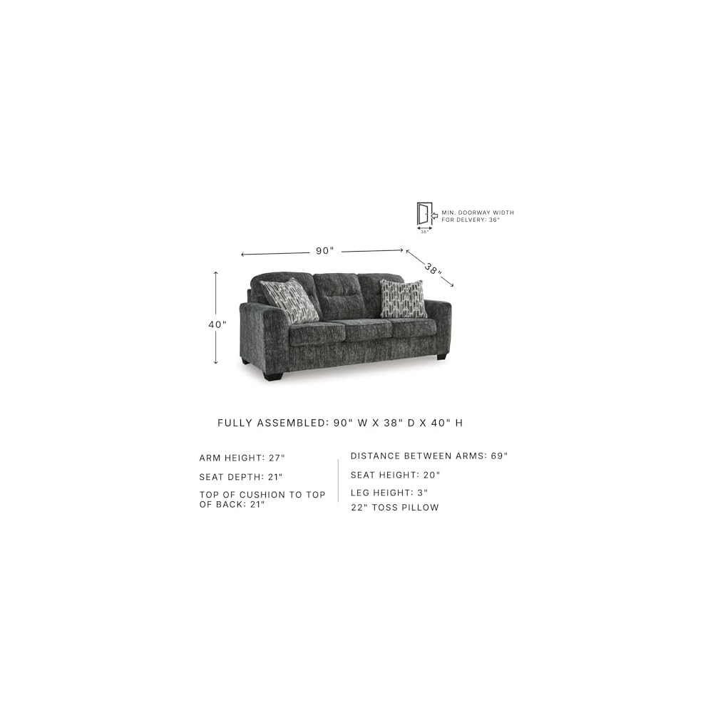 Signature Design by Ashley Sofa, Gunmetal 90 in Living Room Couch, Lonoke
