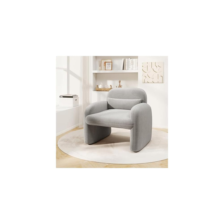 GIANTEX Modern Accent Chair for Living Room, Sherpa Fabric Upholstered Armchair w/Waist Pillow, Comfy Reading Chair w/Armrests, Small Single Sofa for Bedroom, Reception, Apartment, Office, White