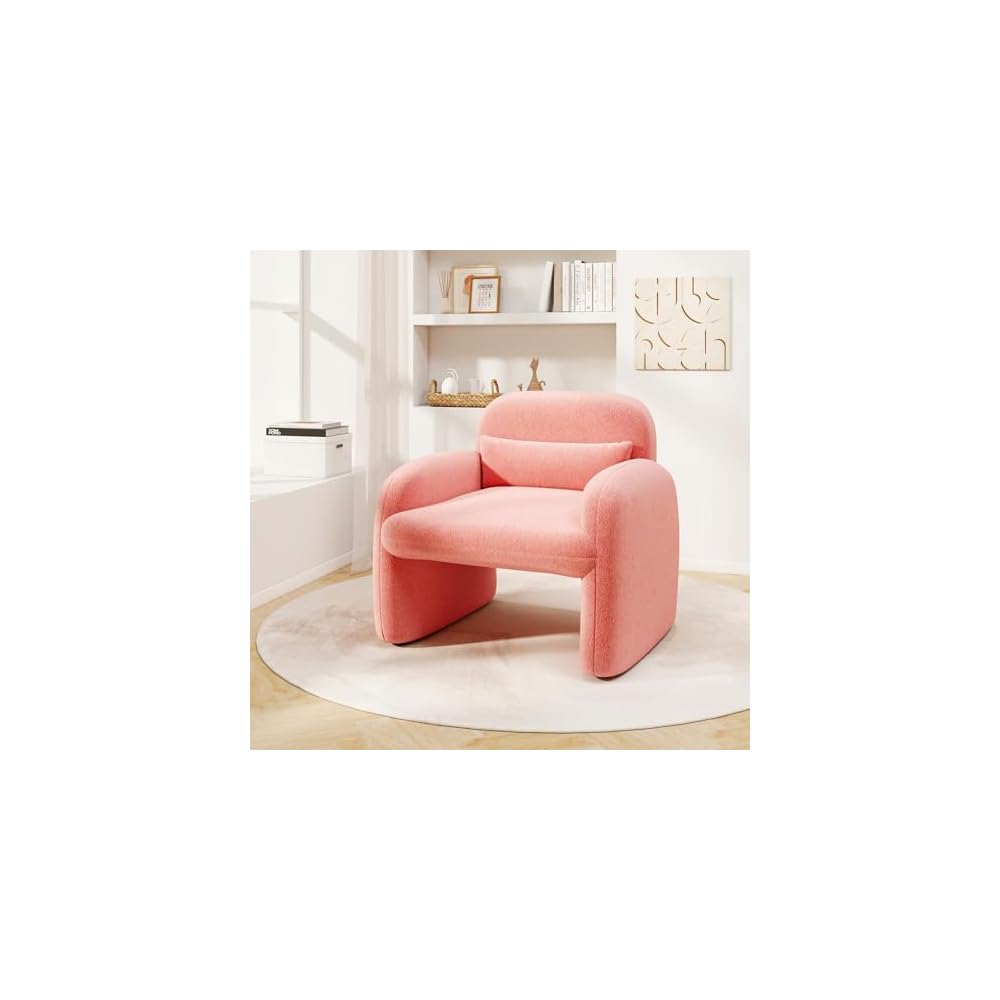 GIANTEX Modern Accent Chair for Living Room, Sherpa Fabric Upholstered Armchair w/Waist Pillow, Comfy Reading Chair w/Armrests, Small Single Sofa for Bedroom, Reception, Apartment, Office, White