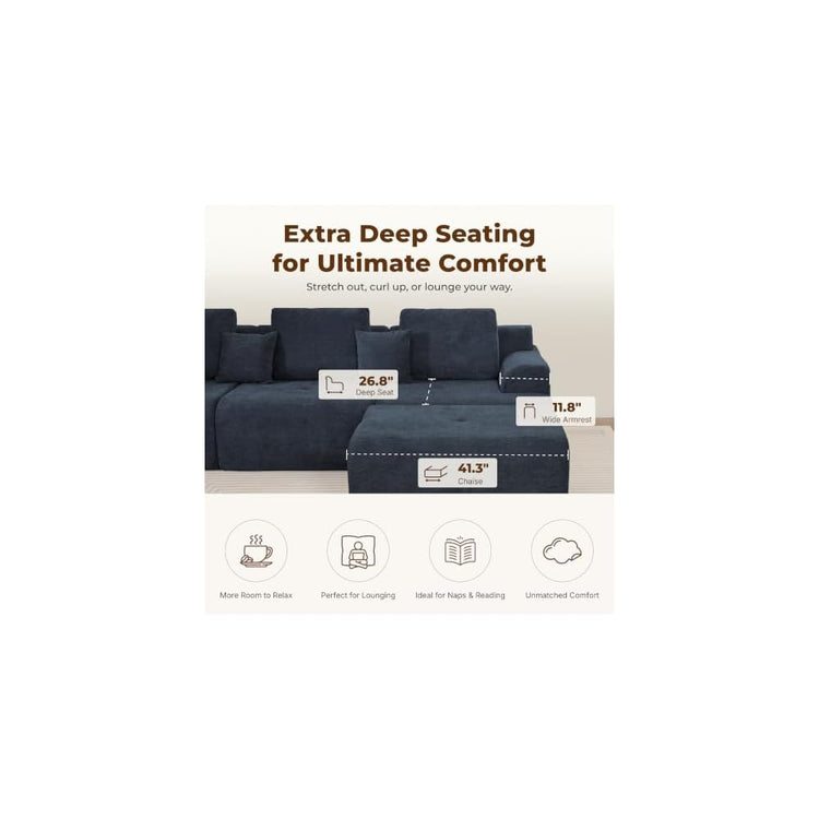 118'' Cloud Sectional Boneless Couches with Deep Seat
