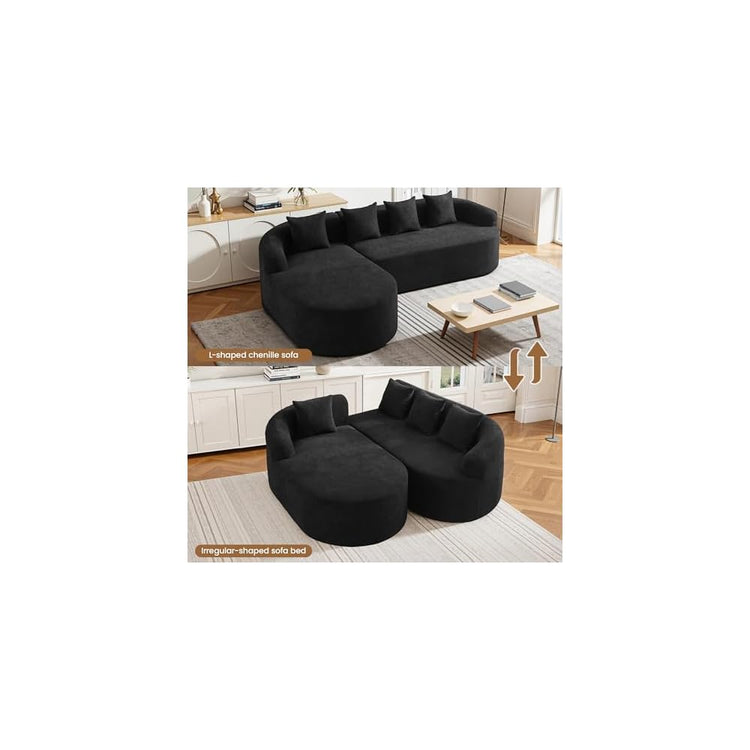 105" Boneless L Shaped Sectional Couch, Curved Cloud Deep Seat Sofa with Chaise Lounge, Oversized 4 Seater Couches for Living Room, No Assembly, Chenille Black