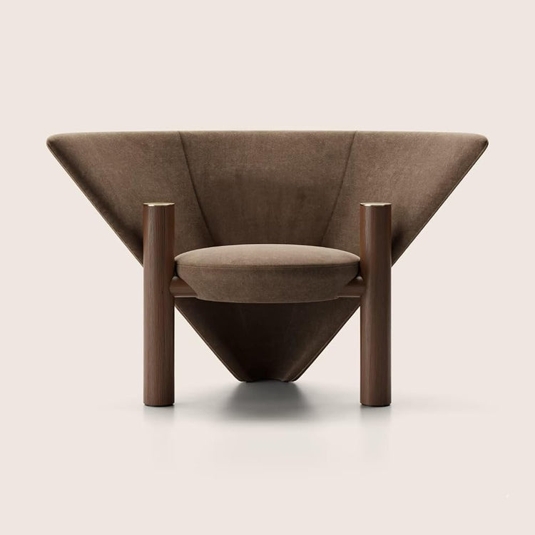 Modern Black Leather Accent Chair Sculptural Cone Design Lounge Chair, Minimalist Single Sofa Armchair for Living Room, Bedroom Office (Brown)