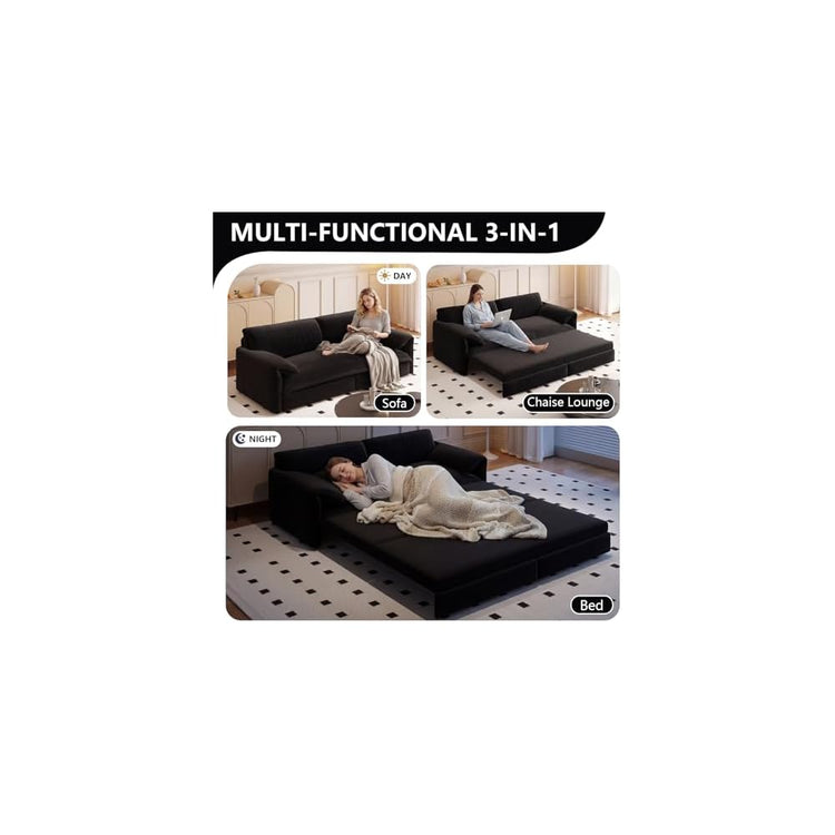 GNIXUU 66" Queen Size Pull Out Sofa Bed, Velvet Convertible Sleeper Sofa Couch with Side Storage, Comfy Loveseat Bed Pull Out Couch for Living Room, Apartment, Small Space(Black)