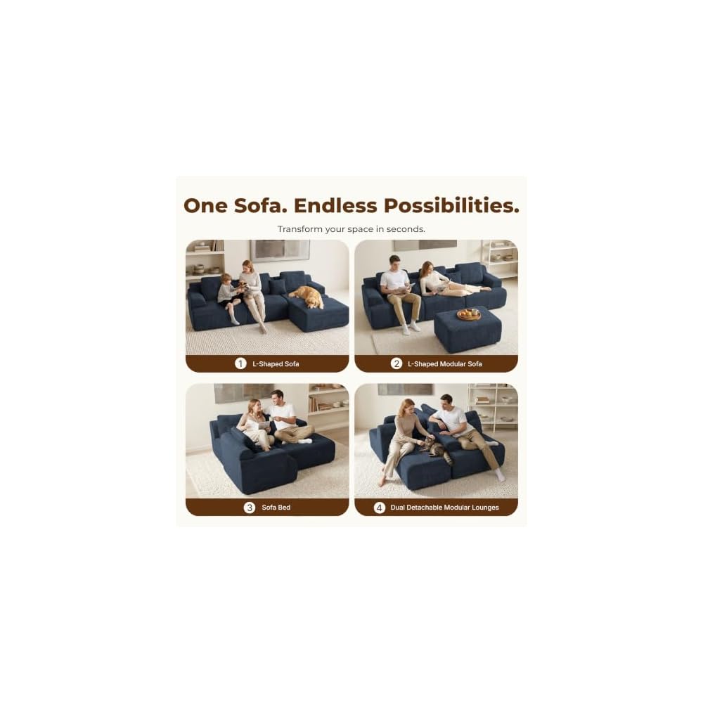 118'' Cloud Sectional Boneless Couches with Deep Seat