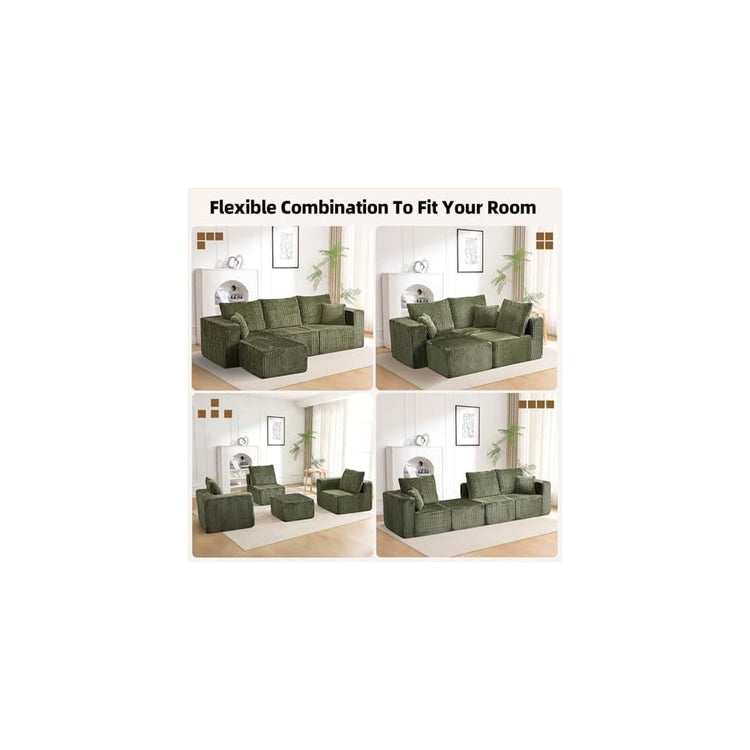98" Modular Sectional Sofa, L-Shaped 3 Seater Boneless Couch with Ottoman, Modern Cloud Sectional Couch Deep Seat Sofa for Living Room Bedroom Apartment, No Assembly Required, Green