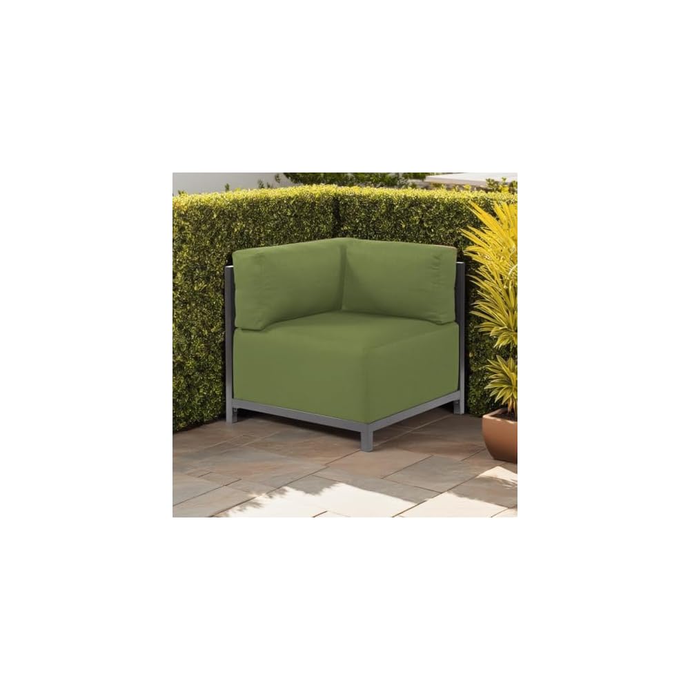 Howard Elliott Collection Axis Corner Chair with Cover, Cushioned Armrest Chair with Titanium Frame for Indoor or Outdoor Living Room or Office, 32.5 x 32.5 x 30 Inches, Seascape Moss