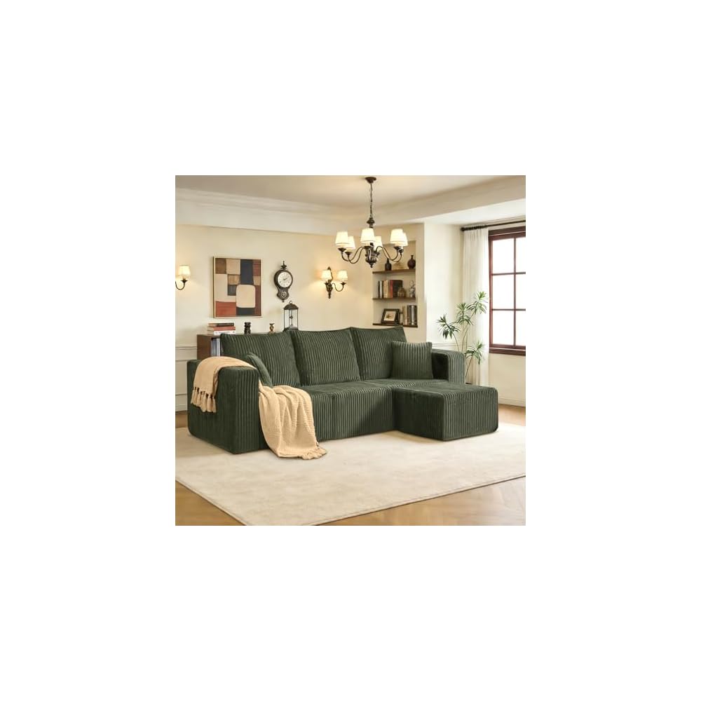 98" Modular Sectional Sofa, L-Shaped 3 Seater Boneless Couch with Ottoman, Modern Cloud Sectional Couch Deep Seat Sofa for Living Room Bedroom Apartment, No Assembly Required, Green