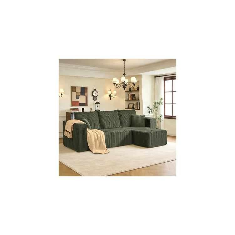 98" Modular Sectional Sofa, L-Shaped 3 Seater Boneless Couch with Ottoman, Modern Cloud Sectional Couch Deep Seat Sofa for Living Room Bedroom Apartment, No Assembly Required, Green