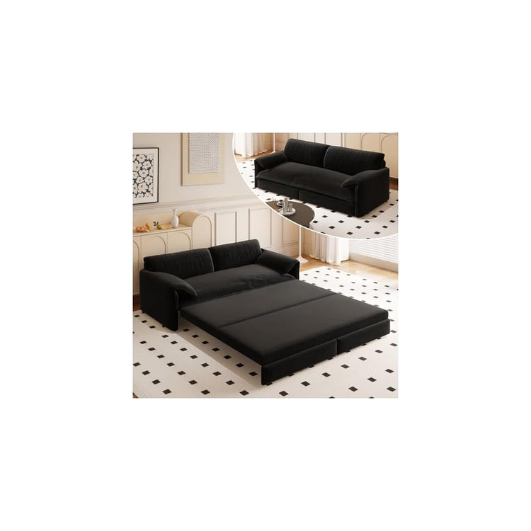 GNIXUU 66" Queen Size Pull Out Sofa Bed, Velvet Convertible Sleeper Sofa Couch with Side Storage, Comfy Loveseat Bed Pull Out Couch for Living Room, Apartment, Small Space(Black)