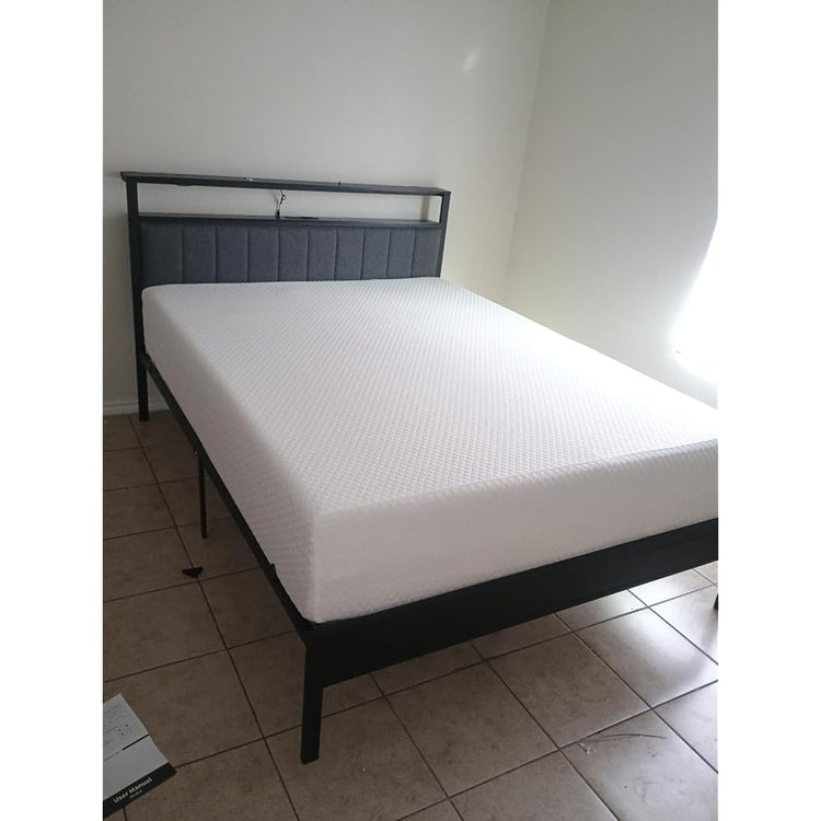 Furnulem Full Size Bed Frame with Charging Station and LED Lights