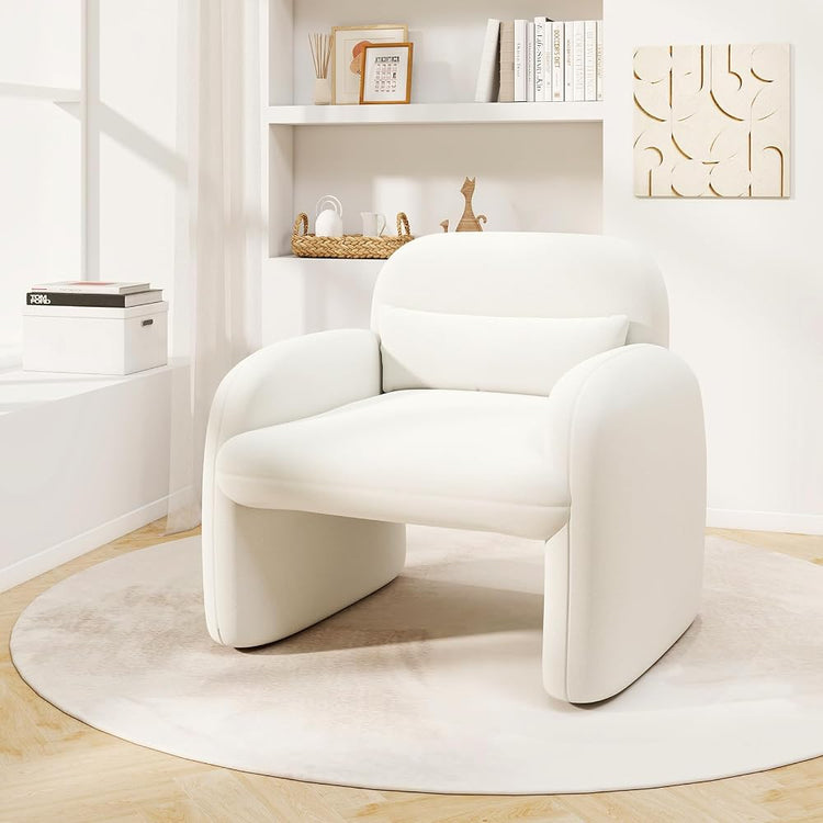 GIANTEX Modern Accent Chair for Living Room, Sherpa Fabric Upholstered Armchair w/Waist Pillow, Comfy Reading Chair w/Armrests, Small Single Sofa for Bedroom, Reception, Apartment, Office, White