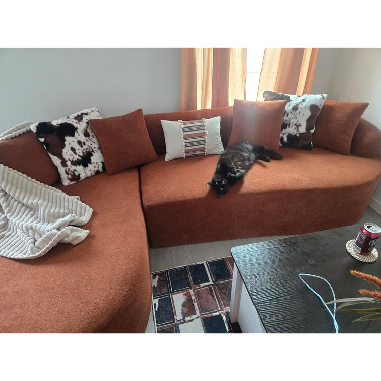 105" Boneless L Shaped Sectional Couch, Curved Cloud Deep Seat Sofa with Chaise Lounge, Oversized 4 Seater Couches for Living Room, No Assembly, Chenille Black