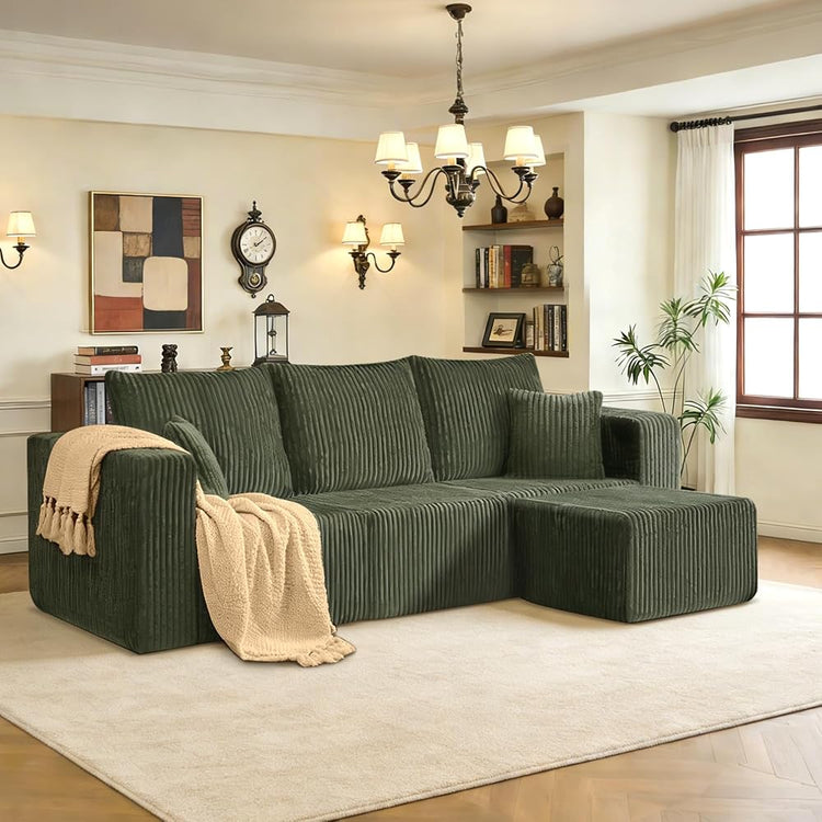 98" Modular Sectional Sofa, L-Shaped 3 Seater Boneless Couch with Ottoman, Modern Cloud Sectional Couch Deep Seat Sofa for Living Room Bedroom Apartment, No Assembly Required, Green
