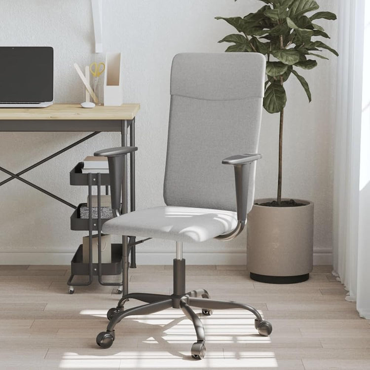 Tidyard Office Chair, Height Adjustable Swivel Chair with Light Grey Fabric Seat, Plywood and Metal Base, for Home Office and Workspace