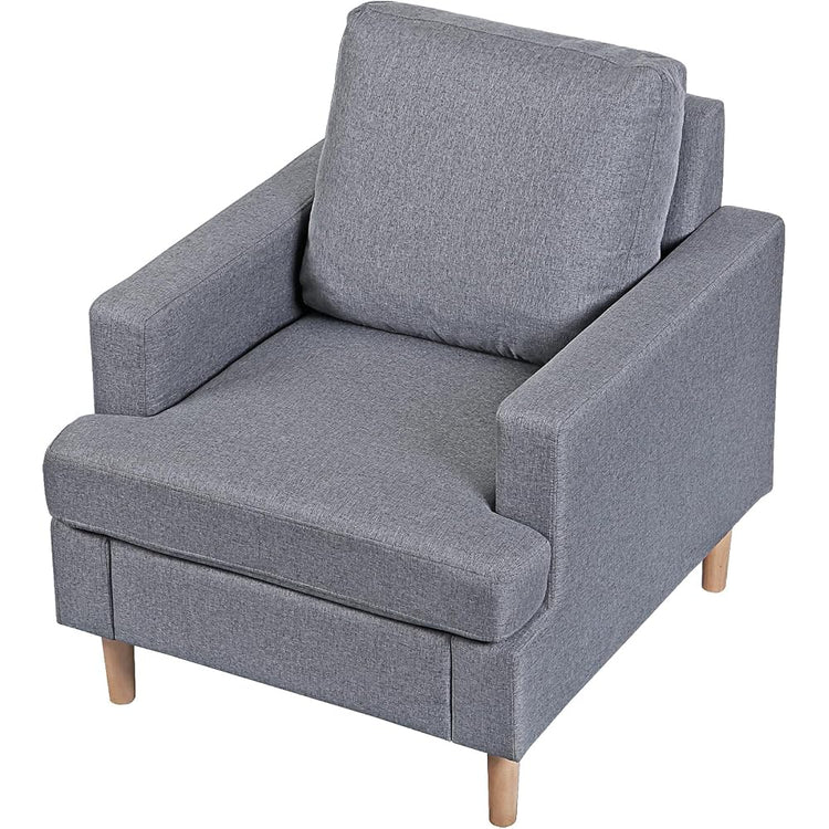 Upholstered Accent Chair with Arms - Linen Fabric Armchair for Living Room Bedroom - Solid Wood Legs - Gray